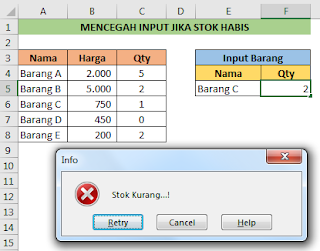 Mencegah input jika stok habis